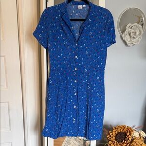 Blue Floral Button-Front Dress